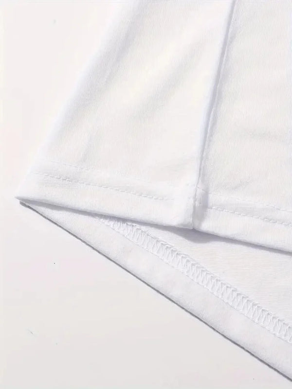 Baskılı Oversize Bisiklet Yaka T-shirt - Beyaz