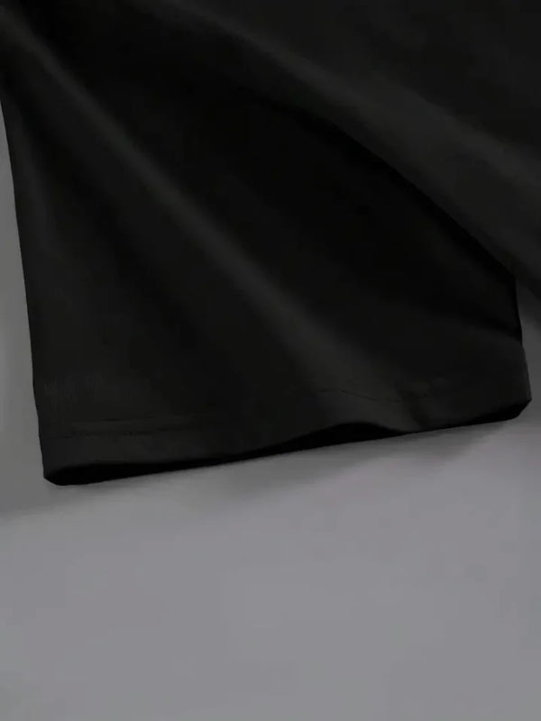 Baskılı Oversize Bisiklet Yaka T-shirt - Siyah