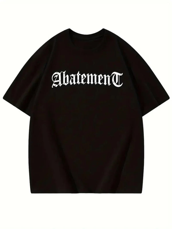 Baskılı Oversize Bisiklet Yaka T-shirt - Siyah