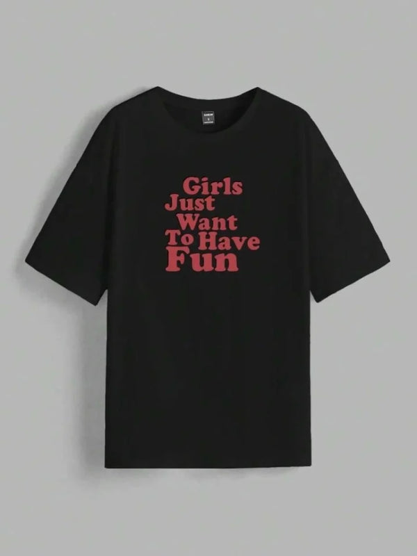 Baskılı Oversize T-shirt - Siyah