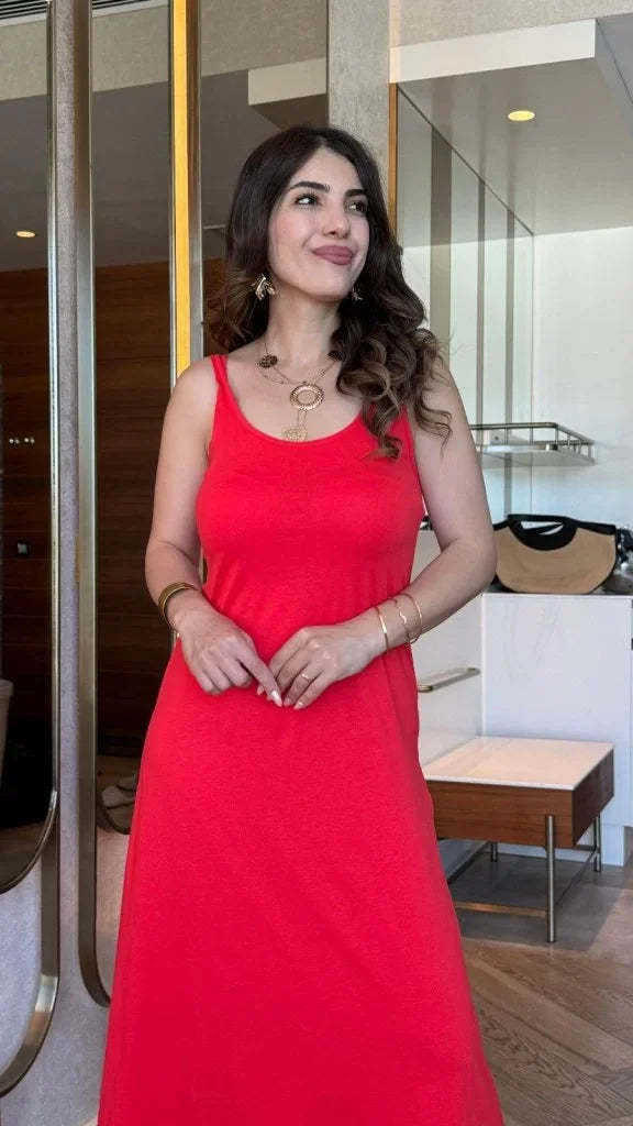 Kadın Askılı Yuvarlak Yakalı Viskon Elbise