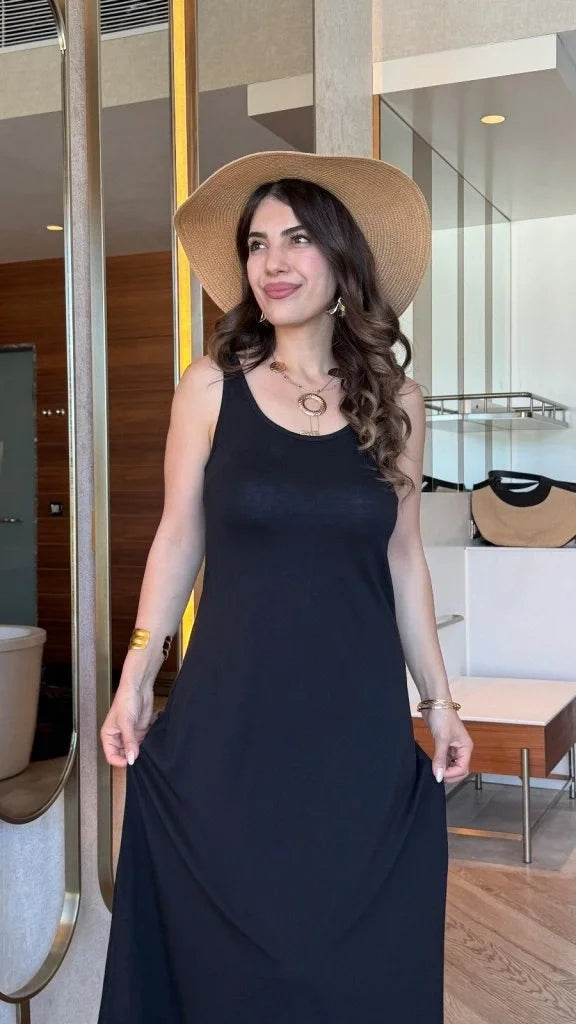 Kadın Askılı Yuvarlak Yakalı Viskon Elbise