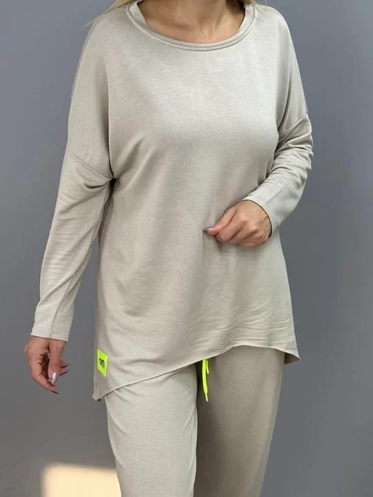 Kadın Iki Iplik Viskon Pamuk Kumaş Arma Detaylı Ikili Takım