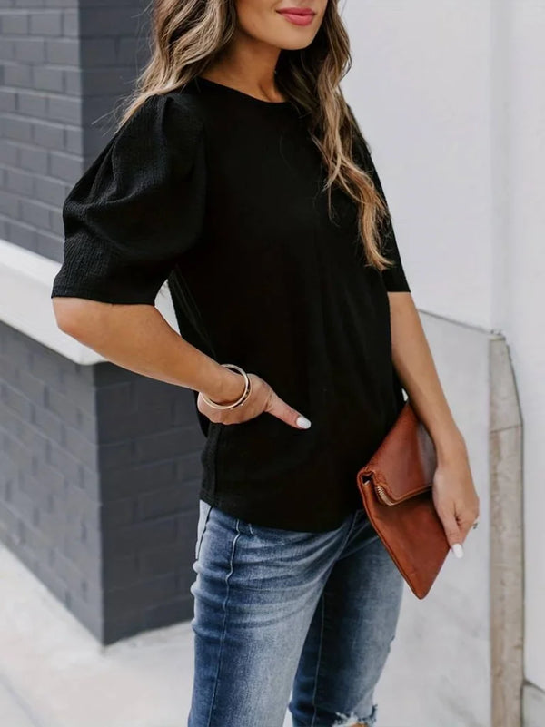 Kadın Kısa Kollu Pileli Balın Kol Bürümcük Bluz