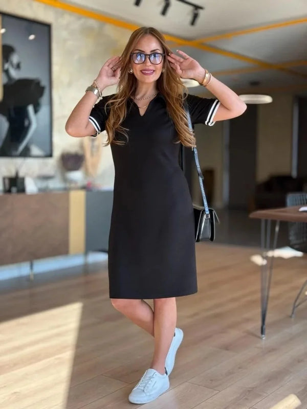 Kadın Kısa Kollu V Yakalı Viskon Iki Iplik Elbise