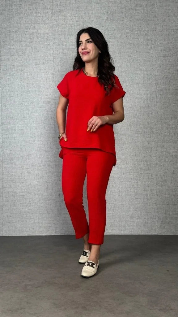 Kadın Kısa Kollu Yuvarlak Yaka Aerobin Bluz Ve Pantolon Ikili Takım