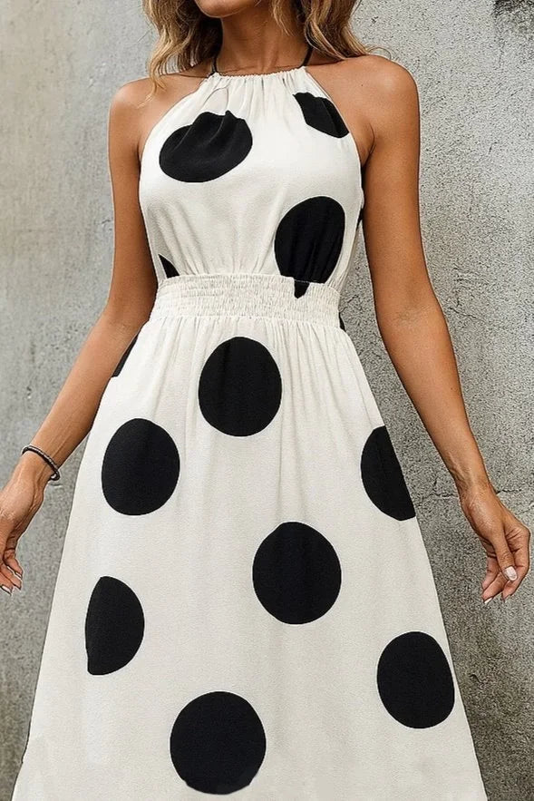 Kadın Kolsuz Boyundan Bağlamalı Beli Lastikli Dijital Baskı Süprem Uzun Elbise