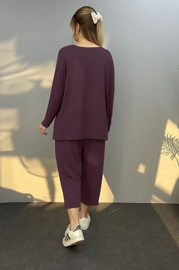 Kadın Uzun Kollu Arma Detaylı Iki Iplik Viskon Ikili Takım