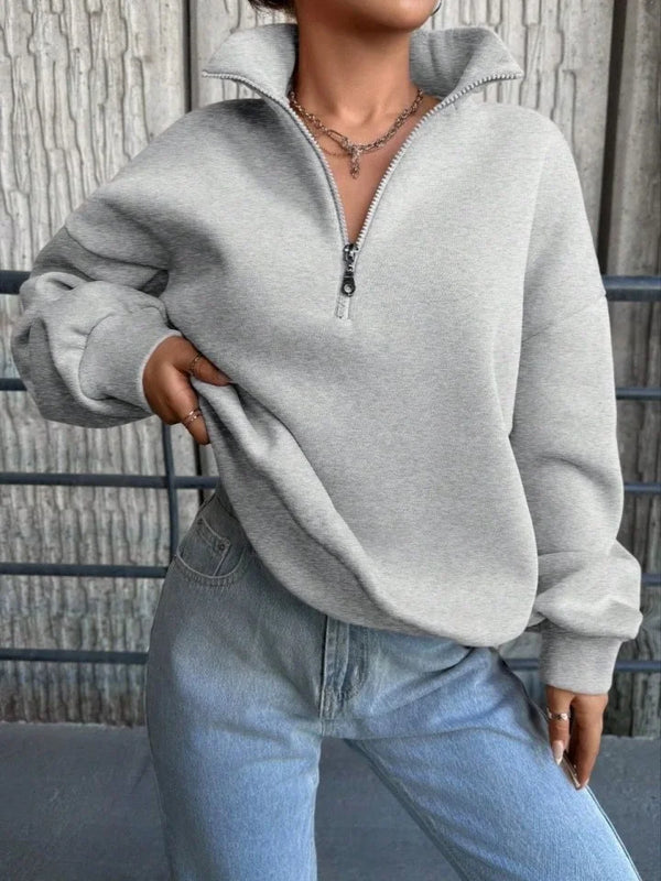 Kadın Uzun Kollu Boğazlı Yaka Fermuar Detay üç Iplik şardonlu Sweat