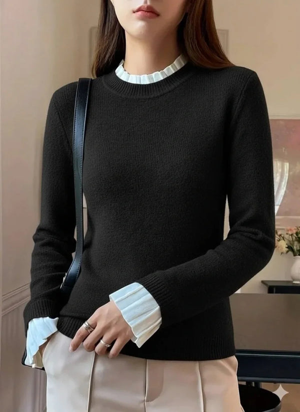 Kadın Uzun Kollu Fırfırlı Yakalı Triko Bluz