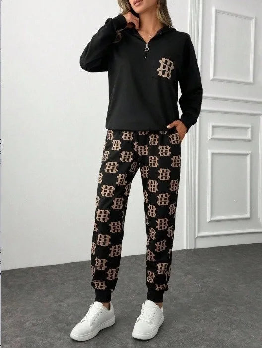 Kadın Uzun Kollu Iki Iplik Kumaş Fermuar Ve Cep Detay Kapüşonlu Ikili Takım