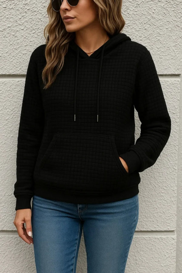 Kadın Uzun Kollu Kapşonlu Bağcıklı Cepli Capitone Sweatshirt