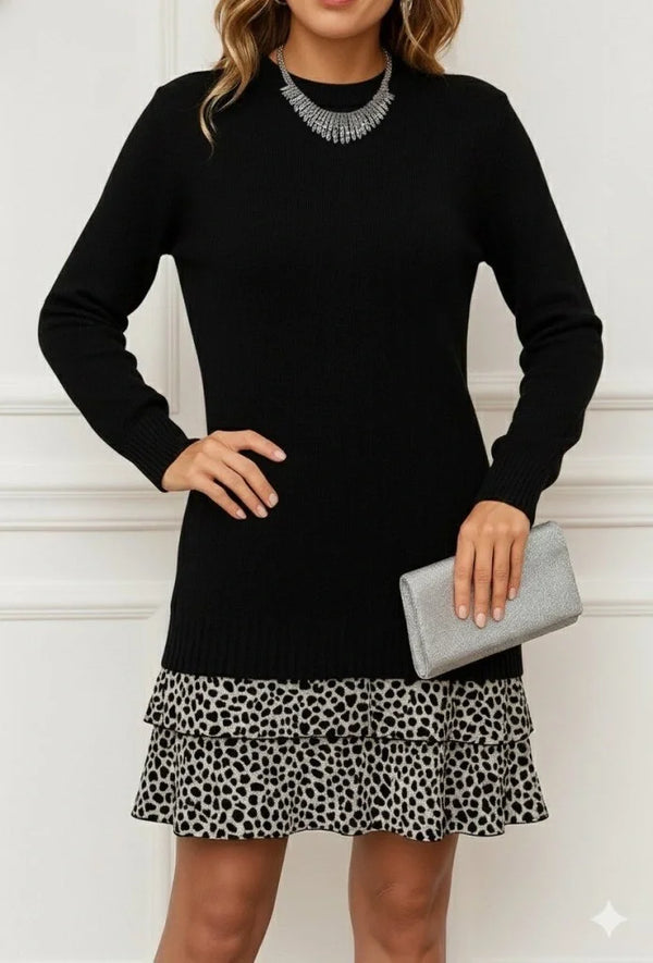 Kadın Uzun Kollu üst şardonlu Kaşkorse Alt Süprem Desenli Elbise