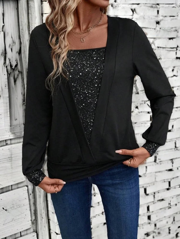 Kadın Uzun Kollu V Yakalı Içi Süprem Desenli Dışı Viskon Bluz