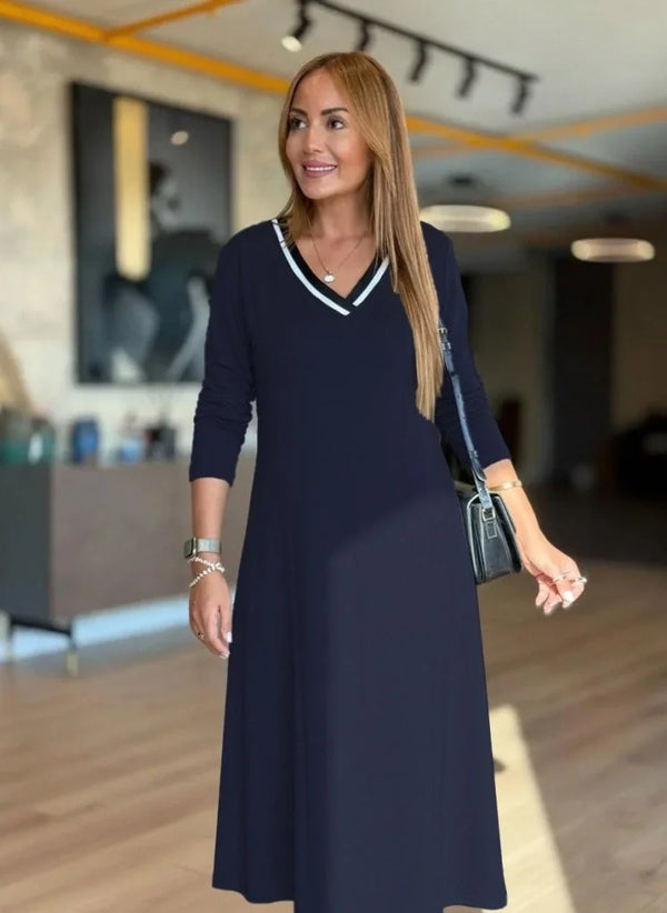 Kadın Uzun Kollu V Yakalı Midi Modal Elbise