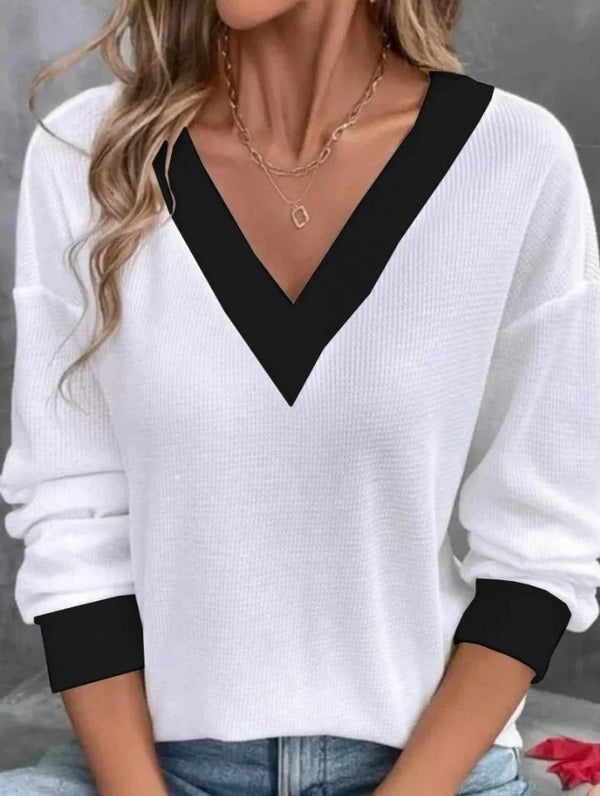 Kadın Uzun Kollu V Yakalı Waffle Bluz