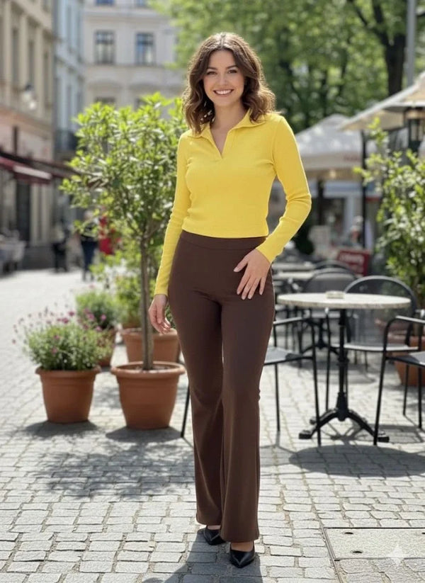 Kadın Yüksek Bel Krep Kumaş Bol Paça Pantolon