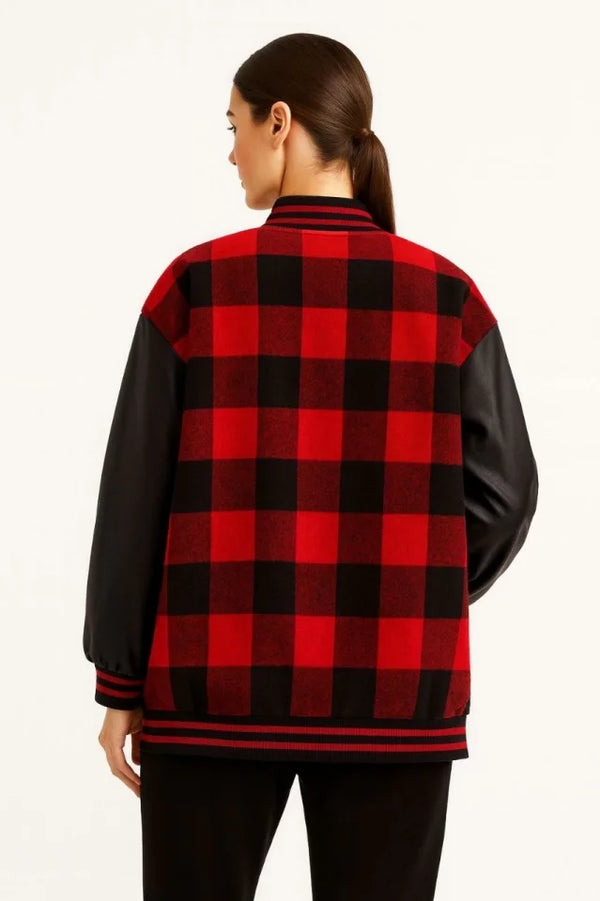 Kolları Suni Deri Içi Astarlı Oduncu Kolej Içi Ceket - Bordo