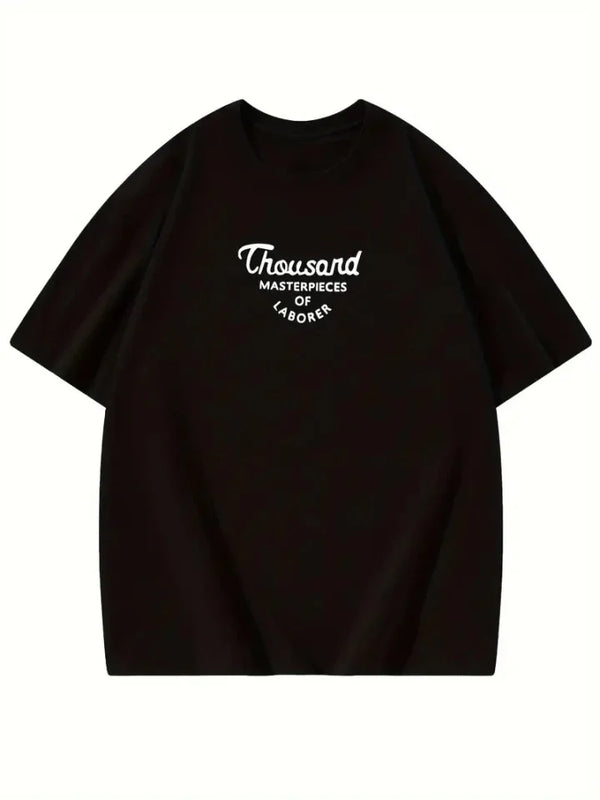 Thousand Baskılı Oversize Bisiklet Yaka T-shirt - Siyah