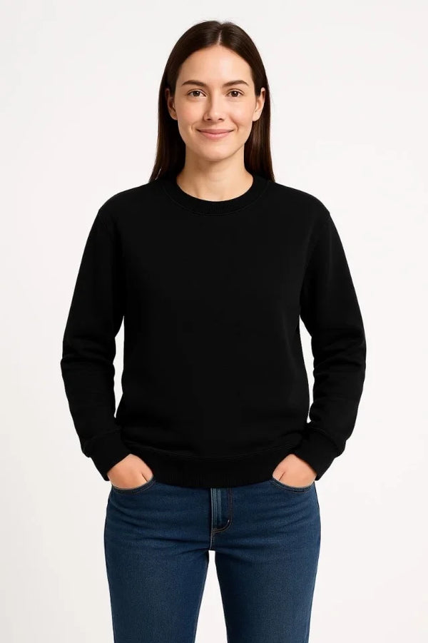 Üç İplik Düz Bisiklet Yaka SweatShirt  - Siyah