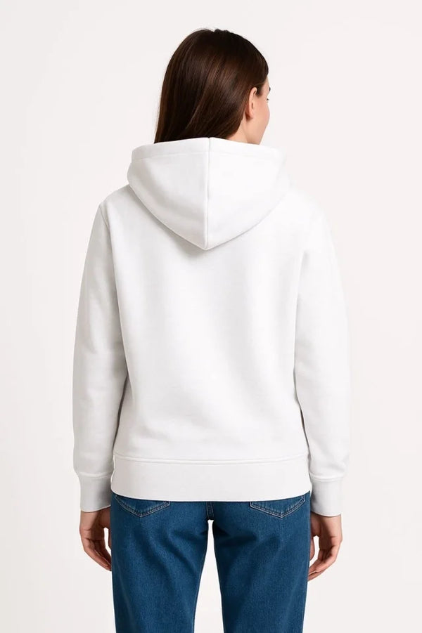 Üç İplik Kapüşonlu Kanguru Çepli SweatShirt Hoodie - Beyaz